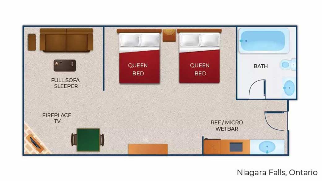 The floorplan for the Family Fireplace Suite 